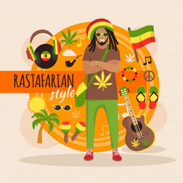 Imagem ilustratiuva mostra um homem em meio a elementos do reggae