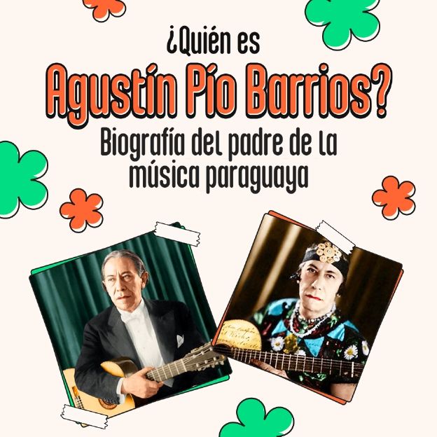 En la imagen, el guitarrista paraguayo Agustín Pío Barrios. Al lado está escrito: "¿Quién es Agustín Pío Barrios? Biografía del padre de la música paraguaya".