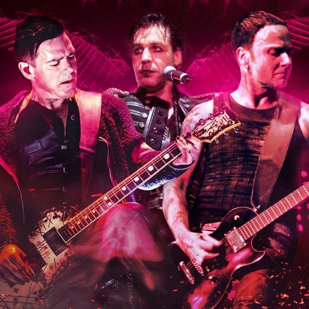 En la imagen la banda Rammstein se presenta en vivo 