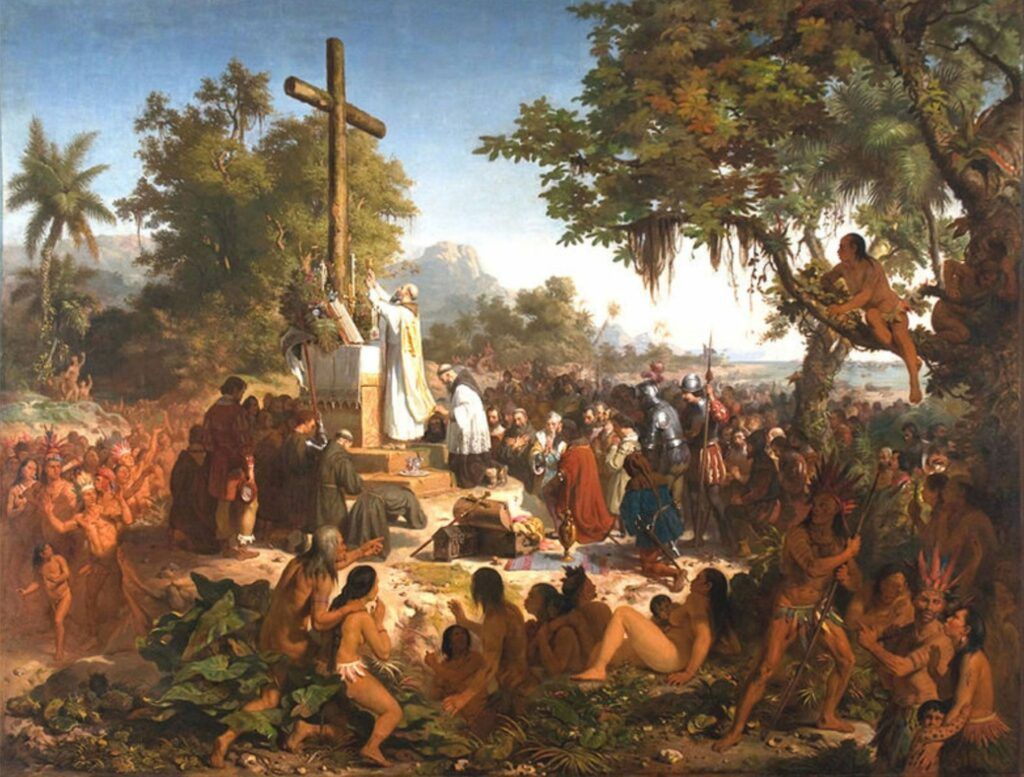 Pintura histórica Primeira Missa no Brasil do artista Victor Meirelles
