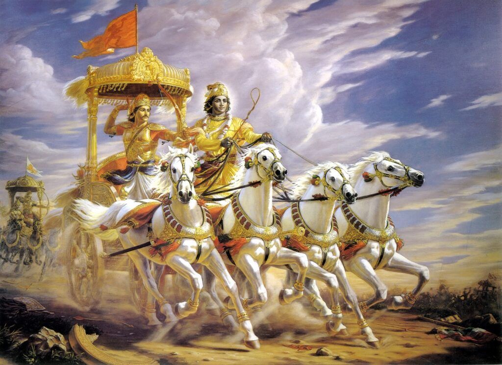 Representação de Krishna e Arjuna