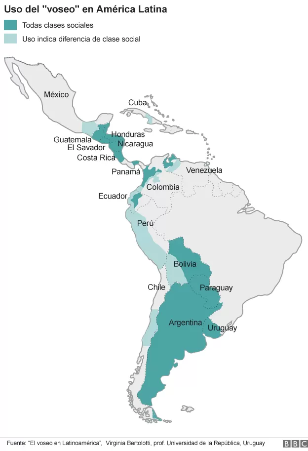 mapa américa latina uso del voseo al