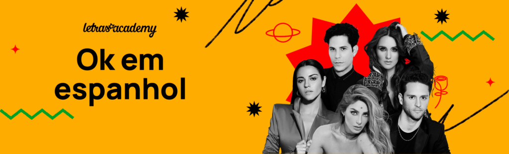 banner amarelo e vermelho com imagem do grupo RBD e chamada para o texto ok em espanhol