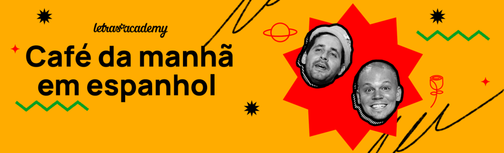 banner amarelo e vermelho com imagem da banda Calle 13 e chamada para o texto sobre café da manhã em espanhol