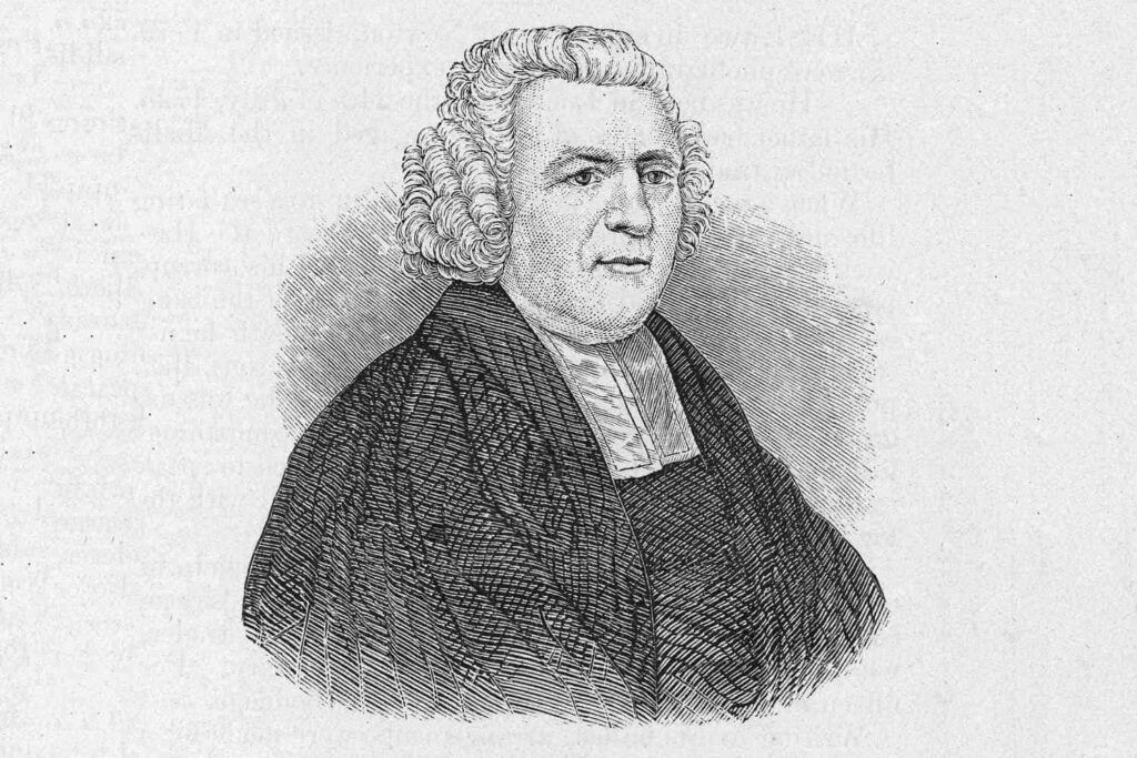 En la imagen, se ve un dibujo en blanco y negro de John Newton