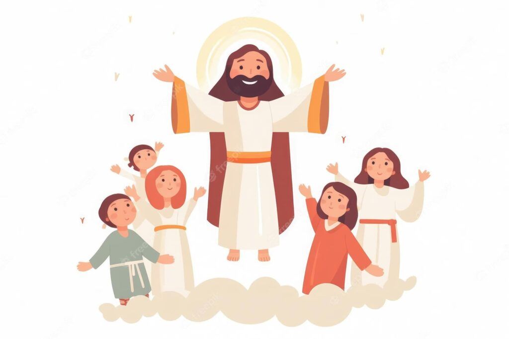 En la imagen, se ve a niños alabando a Jesús Cristo