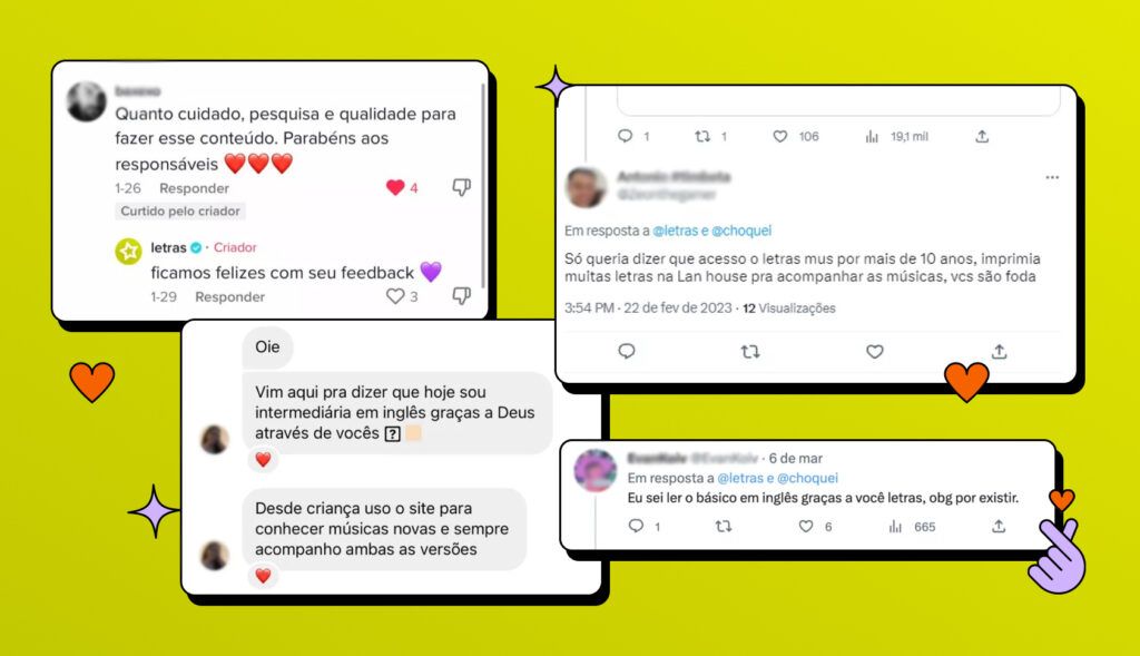 Feedbacks recebidos no Letras.mus.br