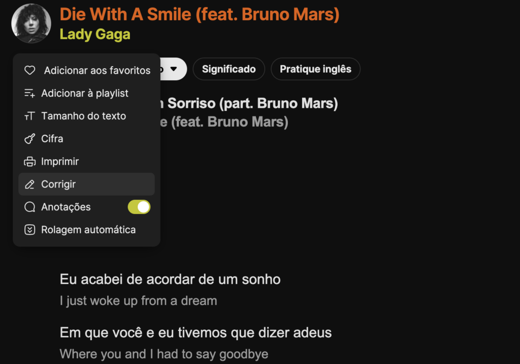 como enviar letras e traduções