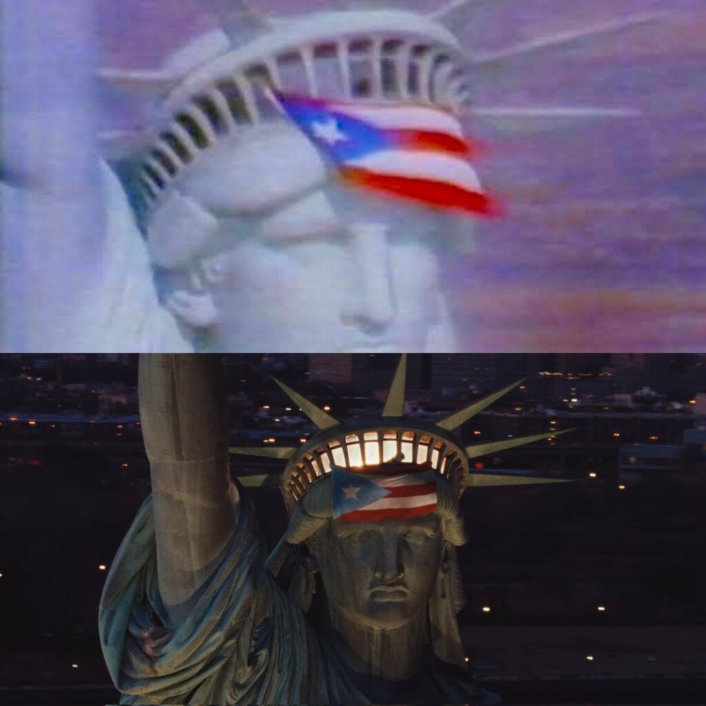  la bandera monoestrellada en la Estatua de la Libertad