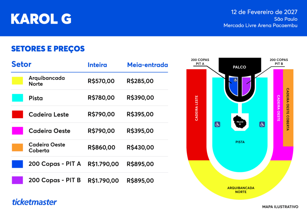 Karol G no Brasil - Mapa de setores e preços