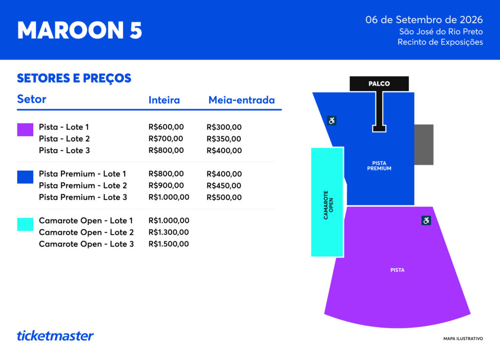 Mapa do show do Maroon 5 no dia de setembro
