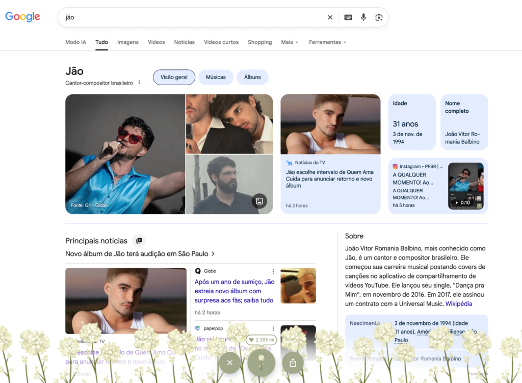 Print do Google ao pesquisar Jão