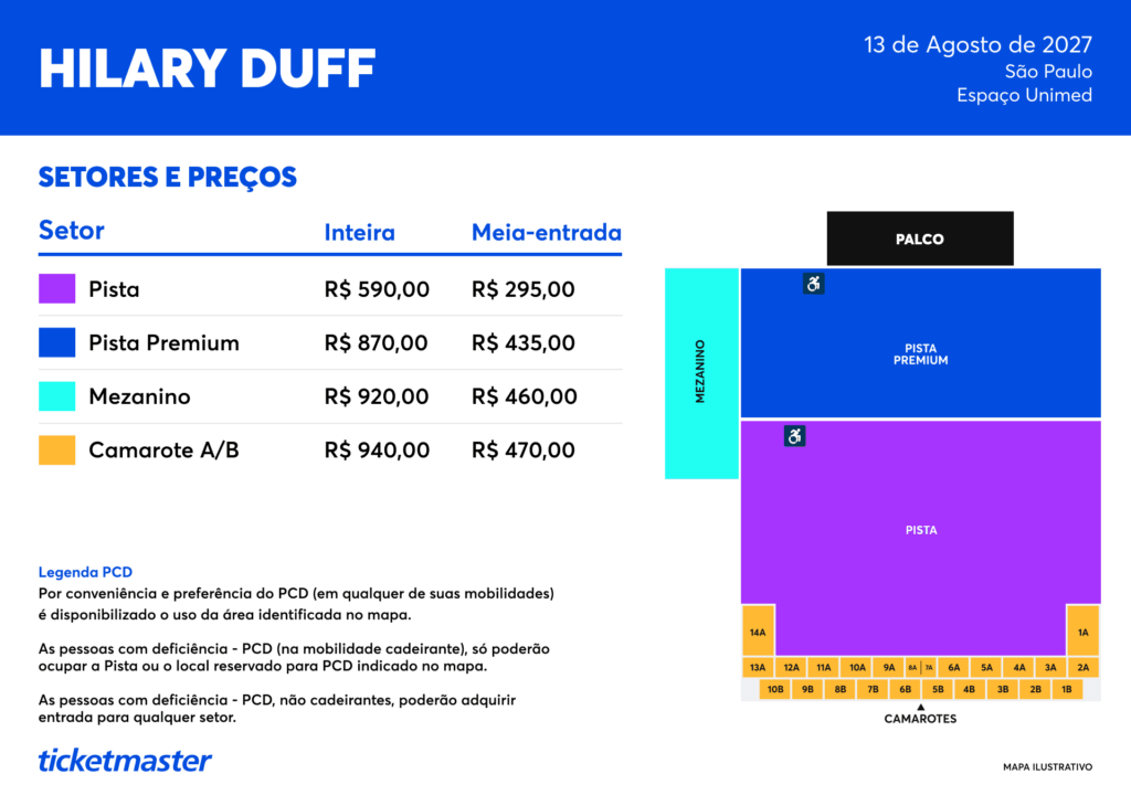 Mapa do palco da Hilary Duff em São Paulo