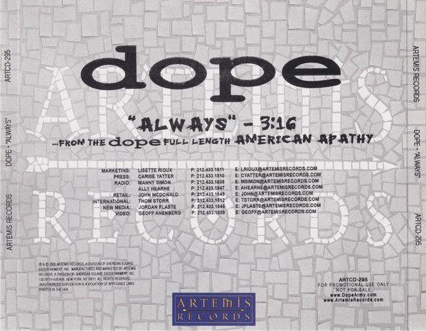 Single/EP cover of "Always" by Dope