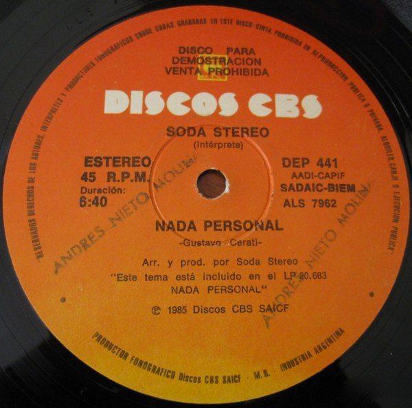 Portada de Sencillo/EP "Nada Personal", de Soda Stereo