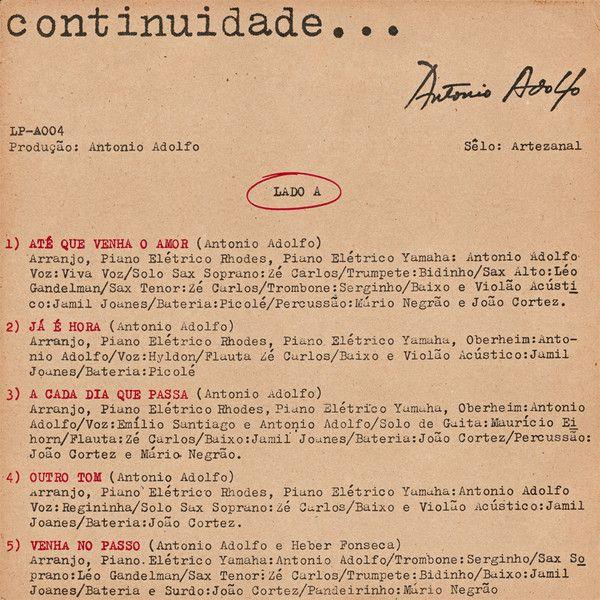 Portada de Álbum "Continuidade...", de Antônio Adolfo