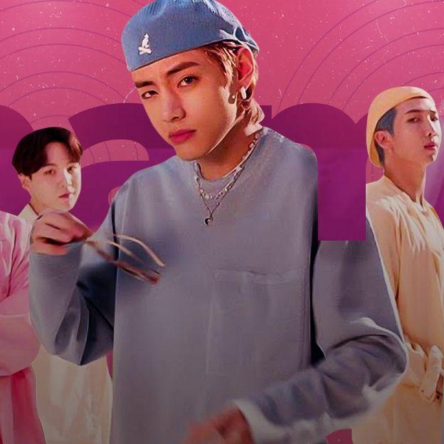 O grupo BTS posa no centro da imagem
