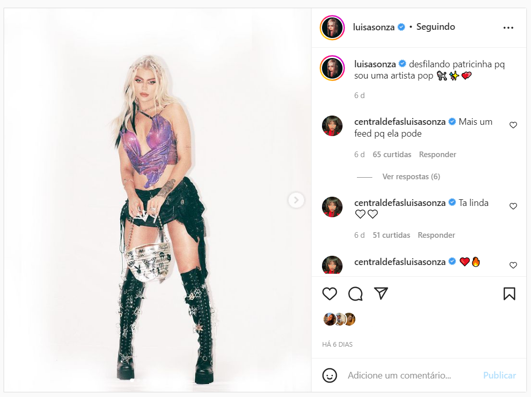 Luísa Sonza mostrando as mechas pretas estilo anos 2000 em seu instagram