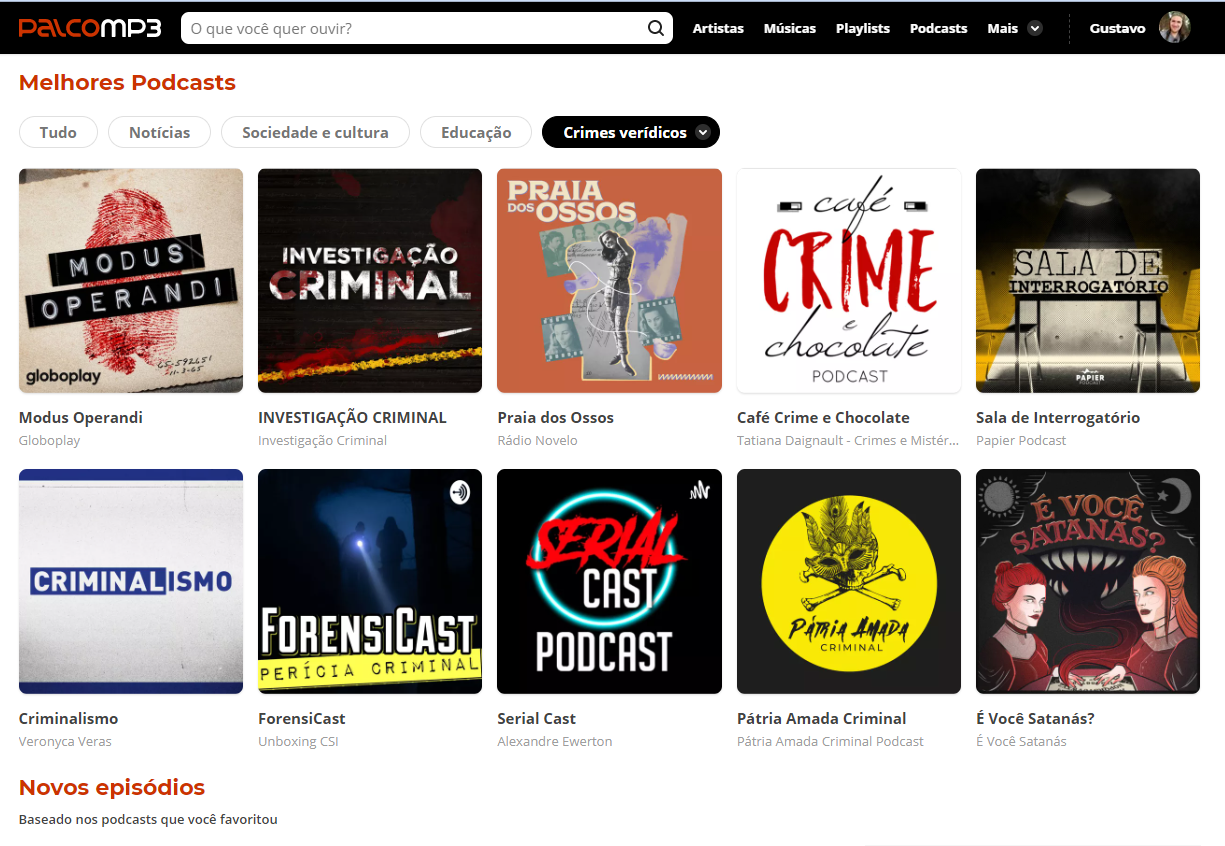 Podcasts de crime divulgados no Palco MP3